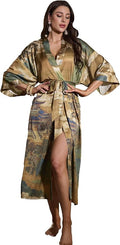 Kihnop Women's Floral Long Kimono Robe Long Satin Robe Long Silk Robe Ladies Kimonos Silky Bathrobe Cover Up, One Size