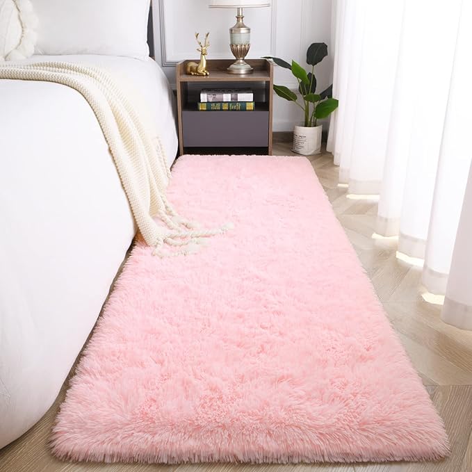 Jelymark Super Soft Shaggy Rug for Bedroom, 2x6 Feet Fluffy Carpet for Living Room, Fuzzy Indoor Plush Area Rug for Home Decor, Furry Floor Rugs for Dorm, Kids Nursery Rug for Girls, Pink