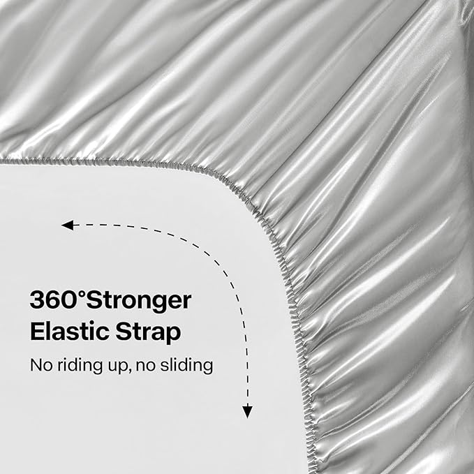 BEDELITE King Size Sheets Set, Luxury Soft Grey Satin Sheets for Hair and Skin, Similar to Silk Bed Sheets Set 4 Pieces with 1 Deep Pocket Fitted Sheet, 1 Flat Sheet, and 2 Pillowcases