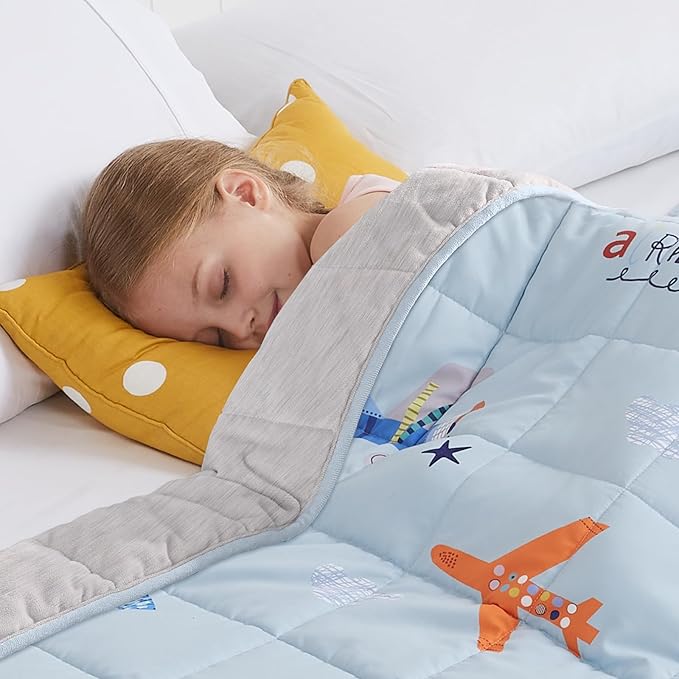 HOSUKKO Weighted Blanket - 5 lbs Cooling Blue Airplane Heavy Blanket - Small Size Breathable Blanket for Hot Sleepers(36 * 48 inches, 5 lbs)