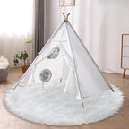 4 ft Fluffy White Round Rug for Bedroom, Furry Faux Sheepskin Fur White Circle Rugs for Living Room Cute Soft Fuzzy Shag Carpet for Kids Girls Room Nursery Dorm