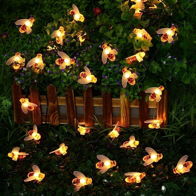 Honeybee Solar String Lights,Waterproof 20FT 30Led Bumble Bee Shape Solar Powered Fairy String Lights for Outdoor Garden Summer Party Wedding Xmas Decoration(Warm White)