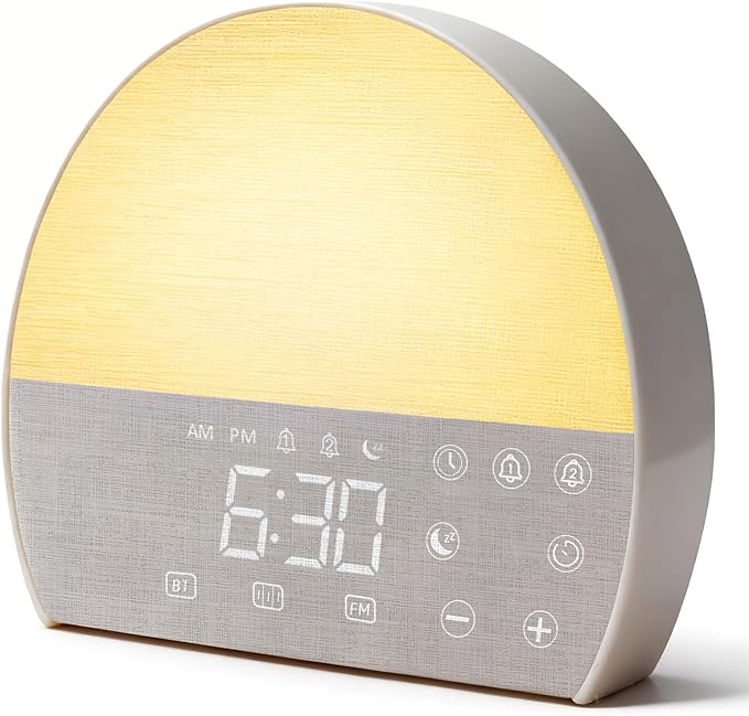 Sunrise Alarm Clock for Heavy Sleepers & Adults, Wake Up Light with Bluetooth Speaker, White Noise Machine with 30 Soothing Sounds, FM Radio, Dual Alarms, Dimmable Clock, Smart Touch Screen
