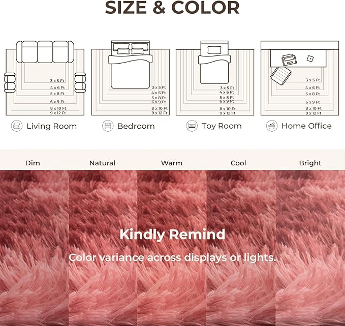 Litanika 3x5 Fluffy Shag Faux Fur Area Rug for Living Room Bedroom, Tie-Dyed Dark Red High Pile Soft Plush Shaggy Furry Bedside Playroom Dorm Carpet, Non-Slip, Non-Shedding Modern Indoor Floor Rug