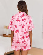 Ekouaer Satin Pajama Set for Women Button Down Silk 2 Piece Pj Sets Ruffle Short Sleeve Sleepwear