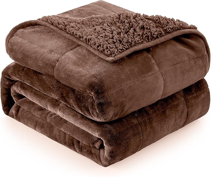 Cottonblue Weighted Blanket for Adults 15 lbs Twin Size 48x72 in, Cozy Flannel Sherpa Fleece Weighted Throw Blankets Comfortable for Calming and Relax, Shaggy Bed Sofa Heavy Blankets, Chocolate Brown
