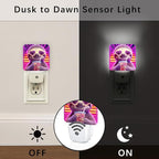 Sloth Night Lights Plug Into Wall, Playful Cartoonish Heart-Shaped Glasses Drink Summer Peach Smart Outlet Plug in Led Night Light Lamp for Living Room Entryway Kitchen Decor 1pcs