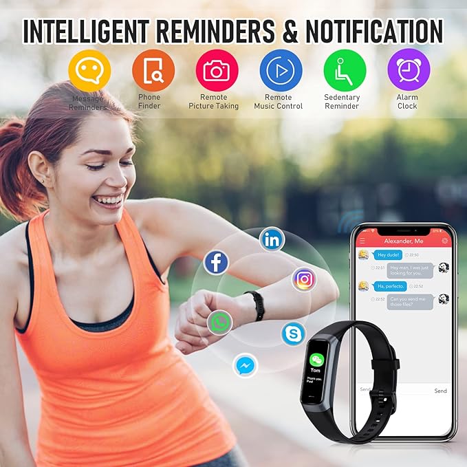 Fitness Tracker, Activity Trackers with 24/7 Heart Rate, Blood Oxygen Blood Pressure Sleep Monitor, Step Counter with 1.1" AMOLED Touch Color Screen, Calorie Pedometer Health Smart Watch for Women Men