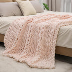 bearberry Chunky Knit Throw Blanket 60x80 Inches Handmade, Soft Jumbo Chenille Yarn with Cable Rope Knot Design | Thick Cozy Large Blanket for Couch, Sofa, Bed & Living Room Home Decor | Pink