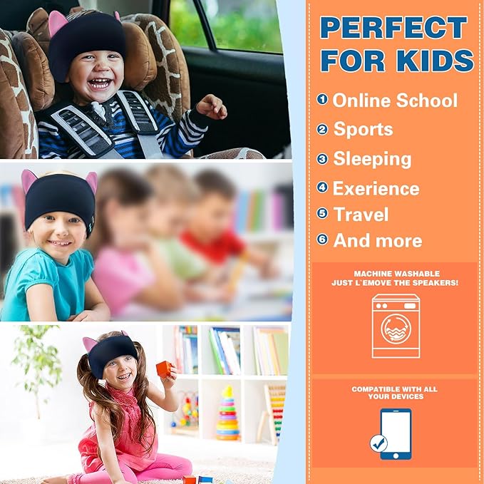 Joythink Kids Bluetooth Headband Headphones Sleep Mask Wireless Earphones Built in Thin Speaker Adjustable Sports Headset Sleep Headband for Girls Boys Toddler Children Baby Airplane Travel Study