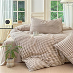 Nayoroom Brown Gingham Duvet Cover Twin Size Tan White Plaid Checkered Duvet Cover Grid Dorm Bedding Set 2 Pieces Soft Lightweight Washed Microfiber Farmhouse Bedding with Pillowcases