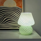 jonong Bedside Lamp Glass Striped Mushroom Table Lamp with 3 Color Modes LED Small Decorative Table Lamp for Gift Present,Suit for Bedroom, Living Room, Home Decor, Baby, Kids, Women (Green)