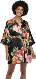 MissNina Women's Floral Satin Kimono Robes Short Silky Bridesmaid Robes Sleepwear