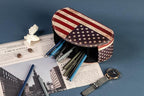 QIELIZI Leather Remote Caddy Desktop Organizer with 5 Spacious Compartments for TV Remotes/Media Controllers/Office Supplies (American Flag)