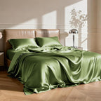 Love's cabin Full Size Satin Sheet Sets - 4 Piece Sage Silky Satin Sheet Set Full with Deep Pocket, Luxury Silk Feel Satin Bed Sheets Full Bedding Set (1 Flat Sheet,1 Fitted Sheet,2 Pillow Cases)