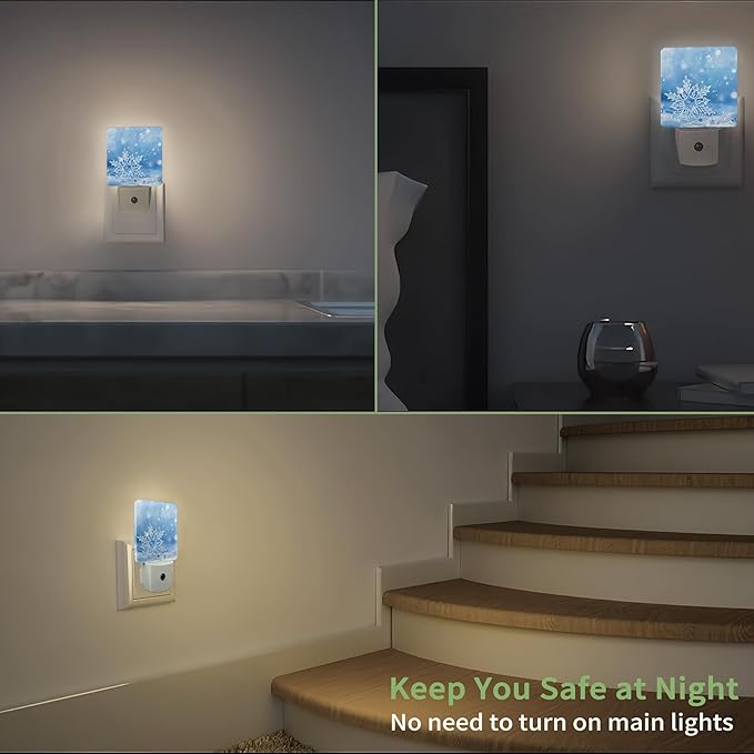 Snowflakes Christmas Night Light, Winter Snowflakes Night Light Plug into Wall with Dusk to Dawn Sensor, LED Lamp Energy Saving Lights for Men Women Boys Girls,Lamp for Bedroom Bathroom Hallway