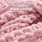 Negwoo Chunky Knit Throw Blanket, 80''*90'' Knitted Throw Chenille Yarn for Bed Couch, Handmade Light PinkCrochet Big Thick Blanket, Machine Washable Cute Comfy Blanket for Home Decor