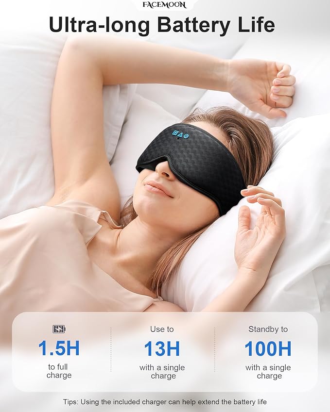 Bluetooth Sleep Mask Headphones: 100% Blackout Eye Mask with Detachable Washable 3D Contoured Liner - Zero Eye Pressure, No Lash Crush, Adjustable Speakers, Bluetooth 5.4, Gift for Relief & Travel