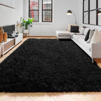 Amdrebio Black Area Rugs for Bedroom, 5x8, Large Fluffy Rug for Living Room Decor, Modern Cool Rugs for Kids, Boys, Men, Furry Shaggy Carpets for Classroom, Fuzzy Plush Gothic Carpet for Home Office