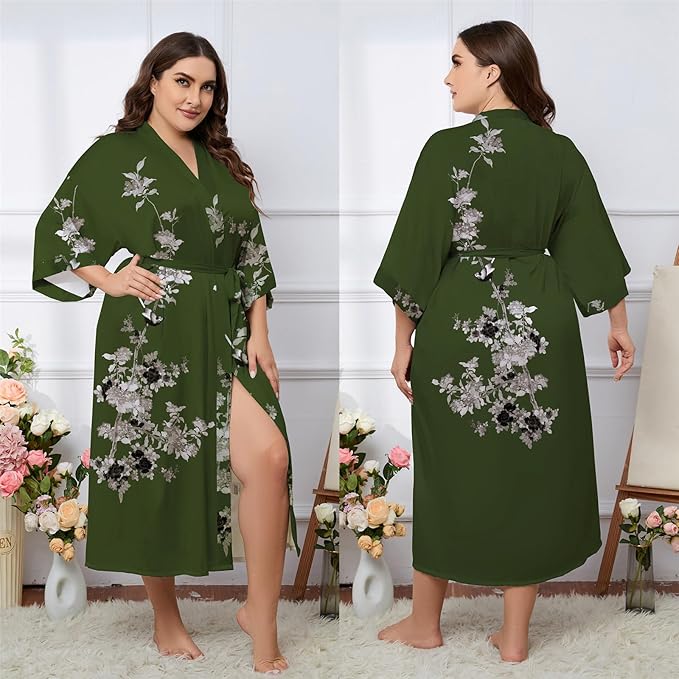 Kihnop Women's Floral Long Kimono Robe Long Satin Robe Long Silk Robe Ladies Kimonos Silky Bathrobe Cover Up, One Size