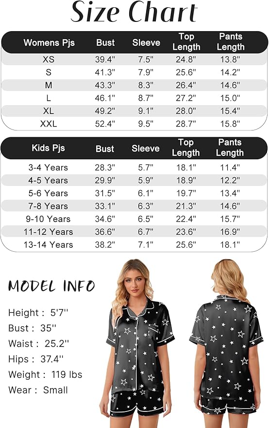 Girls & Womens Satin Pajamas Set, Silk Button-Down Sleepwear 2 Piece Nightwear, 3 Years - Women XXL