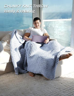 YnM Chunky Throw Blanket, Medium-Weight, Hand Knitted, Skin Friendly, Ventilated and Breathable, Machine Washable, Home Décor Piece for Couch, Sofa and Bed (Atlantis Blue, 50x70 Inch)