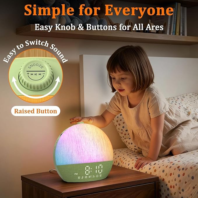 Thybro Light Sunrise Alarm Clock: 10-60 Mins Gradual Sunrise & Natural Sounds Gentle Wake up for Heavy Sleepers - 3-Step Easy Setup with Dual Alarms - 30 Sleep Sounds White Noise Machine