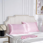 Satin Pillowcase for Hair and Skin, Vegan Silk Pillowcase Set-2 Pink Satin Pillowcases, 1 Eye Mask, 1 Scrunchie-Luxury Sleep Set, Silky Standard Satin Pillow Cases with Envelope Closure