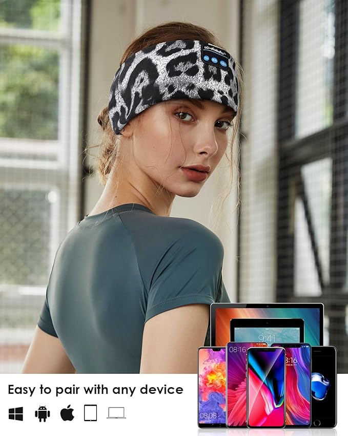 LC-dolida Sleep Headphones Headband Bluetooth 5.4, Sports Headband Earphones Wireless with Speaker Microphone USB C for Women Sleeping Gift Workout Jogging Yoga Insomnia Travel Meditation