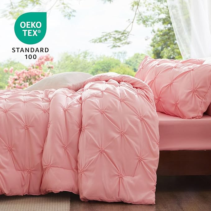 BEDELITE California King Comforter Set - 3 Peices Boho Pintuck Bedding Comforter Sets, Lightweight Soft & Warm Twin Bedding Sets with 2 Pillowcase for All Season