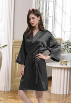 WJing Yi Jia Womens Satin Kimono Robe Silky Robes Floral Bathrobe Bride Bridesmaid Wedding Bridal Dressing Gown Loungewear