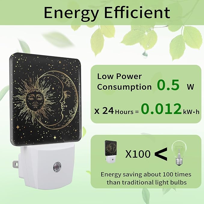 Witch Sun Moon Night Light, Zodiac Night Light Plug into Wall with Dusk to Dawn Sensor, LED Lamp Energy Saving Lights for Men Women Boys Girls,Lamp for Bedroom Bathroom Hallway