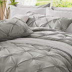 BEDELITE Grey King Size Comforter Set - 3 Pieces Boho Pintuck Bedding Comforter Sets, Lightweight Soft & Warm King Bedding Set with 2 Pillowcases for All Season