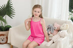 Weixinbuy Girls Pajamas Silk PJS Set Sleeveless Pajama Tank Elastic Waist Shorts Sleepwear Kids Summer Nightwear Clothes Set