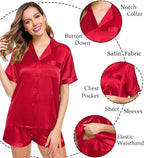 LecGee Womens Silk Satin Pajamas Short Sleeve Loungewear Two-Piece Sleepwear Button-Down Pj Set