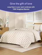 YnM 10lbs Weighted Blanket for Adults, Linen Heavy Bed Throw Blanket with Cooling Glass Beads for All Season Use, Ideal for ~90lbs (48x72 Inches, Twin/Full, Damask)