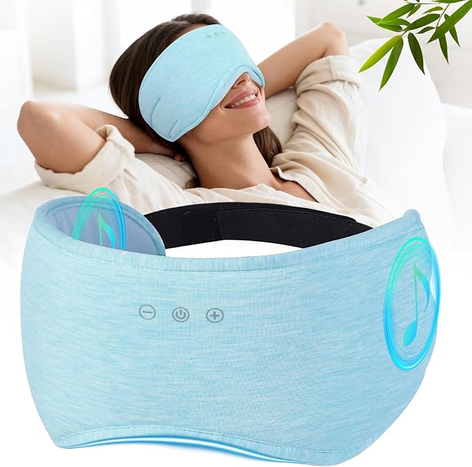 Sleep Headphones with Bluetooth 5.4 Sleep Mask, Bamboo Cotton Music Wireless Bluetooth Eye Mask for Sleeping, Earphones HD Speaker Microphone for Travel, Gifts for Men Women(Blue)