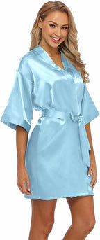 Robe for Women Silky Lightweight Satin Kimono Bride Bridesmaids Wedding Party Robes Dressing Gown Summer Loungewear