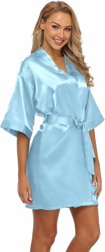 Robe for Women Silky Lightweight Satin Kimono Bride Bridesmaids Wedding Party Robes Dressing Gown Summer Loungewear