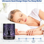 Essential Oil Diffuser Aromatherapy Diffuser -300ml Metal Electric Ultrasonic Oil Diffuser for Large Room with Auto Shut-Off Protection, 4 Timer Setting &7 Colors Night Light for Home (Tree-300ML)