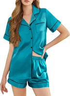 Silk Pajamas for Women Short Sleeve Sleepwear Soft Button Down Loungewear 2 Piece Satin Pjs Shorts Set S-XXL