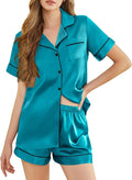 Silk Pajamas for Women Short Sleeve Sleepwear Soft Button Down Loungewear 2 Piece Satin Pjs Shorts Set S-XXL