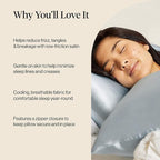 Kitsch Satin Pillowcase with Zipper for Hair & Skin - Softer Than Silk Pillow Cases, Smooth Cooling Satin Pillow Case, Wrinkle-Free, Machine Washable, King Size Satin Pillow Case 19x36 -Haze Blue