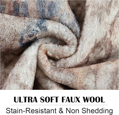Area Rug 8x10 Washable Rugs Modern Abstract Area Rug Soft Non-Slip Non-Shedding Faux Wool Stain Resistant Floor Carpets for Living Room Bedroom Dining Room Kids Room Home Office (Beige, Brown)