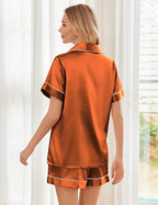 Ekouaer Womens Silk Satin Pajama Sets Soft Short Sleeve Button Down Sleepwear Top and Shorts 2 Piece Pjs Lounge Set