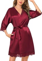 SWOMOG Women's Satin Robe Set 2 Piece Sexy Pajamas Sets Lace Cami Nightgown and Silk Robes Nightwear