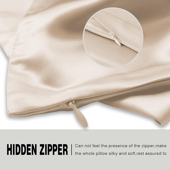 Mulberry Silk Pillowcase for Hair and Skin Standard Size 20"X 26" Pillow Case with Hidden Zipper Soft Breathable Smooth Cooling Silk Pillow Covers for Sleeping (Champagne,Standard,1Pcs)