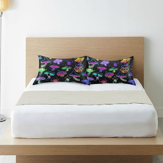Satin Pillowcase for Hair and Skin, Watercolor Mushrooms Silk Pillowcase Soft and Cozy Body Pillow Covers, Queen Size Satin Pillow Cases with Envelope Closure(20x30 Inch), 1PC