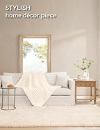 YnM Chunky Throw Blanket, Hand Knitted with Chenille Yarn, Skin Friendly, Ventilated and Breathable, Machine Washable, Home Décor Piece for Couch, Sofa and Bed (Butter Cream, 30x40 Inch)