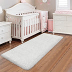 White Runner Rug for Bedroom 2x6 Fluffy Shaggy Rug Soft Plush Fuzzy Area Rug Bedside Runners for Hallway Kids Teens Baby Nursery Living Room with Non Slip Modern Indoor Decor Carpet